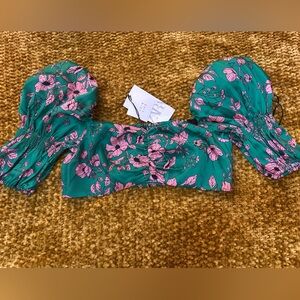 Zara Vibrant Green and Pink Floral Crop Top